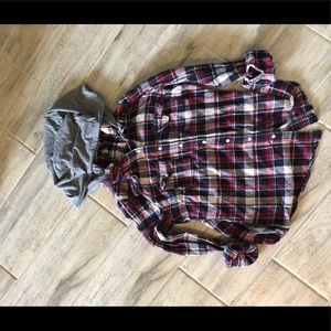 2 plaid hooded button ups